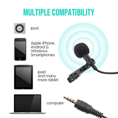 Clip On Single Microphone 3.5mm | Mic With 3.5mm Output Jack For Iphone Android DSLR Pc Laptop